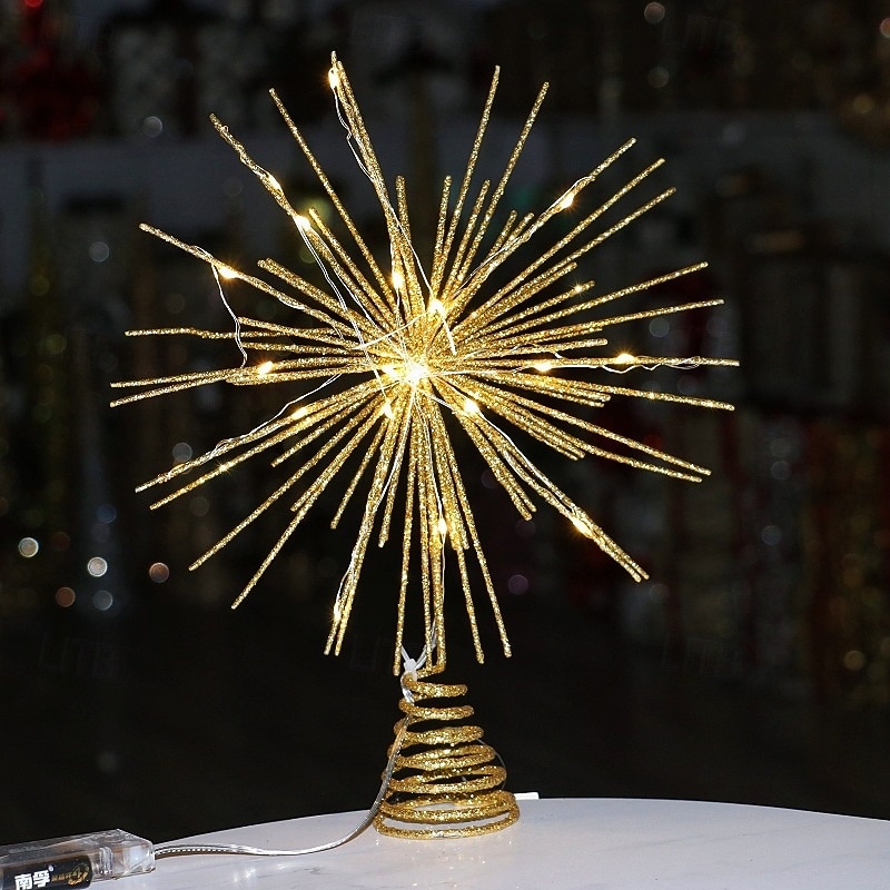 Christmas Tree Topper Led Light, Firework Burst Multi-Pointed Star Ornament, Iron Holiday Tree Decoration, Festive Xmas Tabletop Accessory, Home Decor Gift