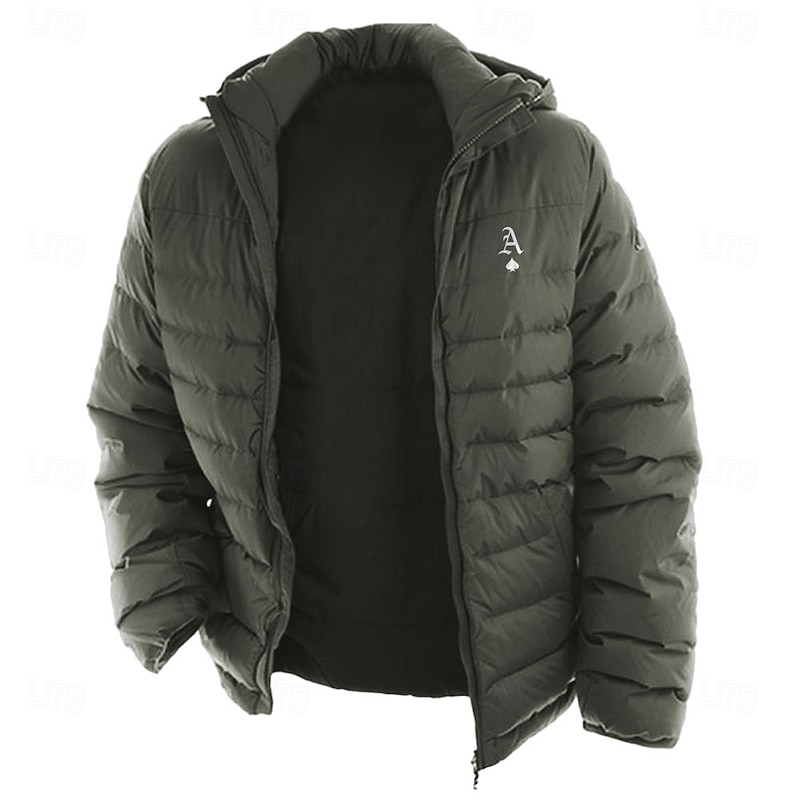 Men's Letter Printed Winter Coat Down Jacket Puffer Jacket Thermal Warm Rain Waterproof Lightweight Casual Outdoor Daily Padded Quilted Hooded Jacket Fall Winter Hooded Long Sleeve Black Red Royal4