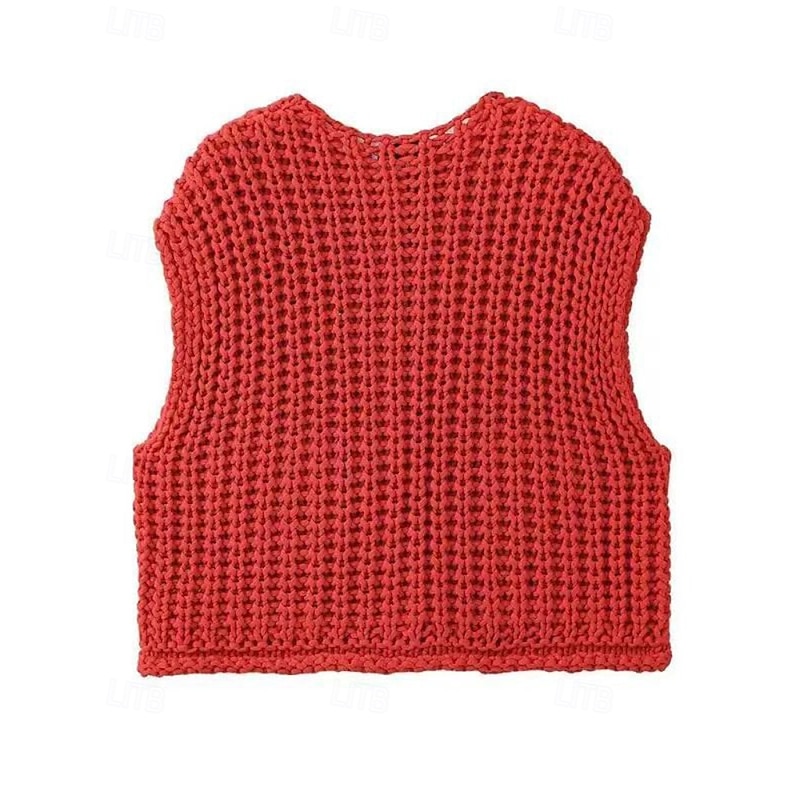 Women's Sweater Sweater Vest Cardigan Streetwear Casual Solid Color Cable V Neck Buttons Knitted Sleeveless Crop Tops Knit Daily Going out Weekend Black White Fall Winter3