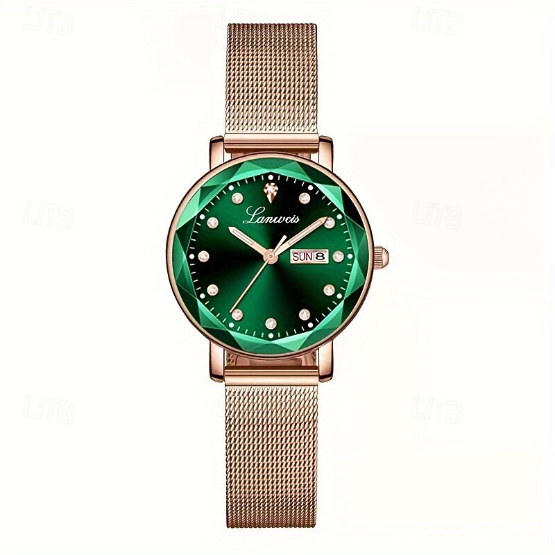 A New Diamond-Shaped Alloy Mesh Strap Ladies' Fashionable And Trendy Watch With Ipx7 Water Resistance And Luminous Date And Day Display. It Is A Versatile Quartz Watch For Both Daily Life And Travel3