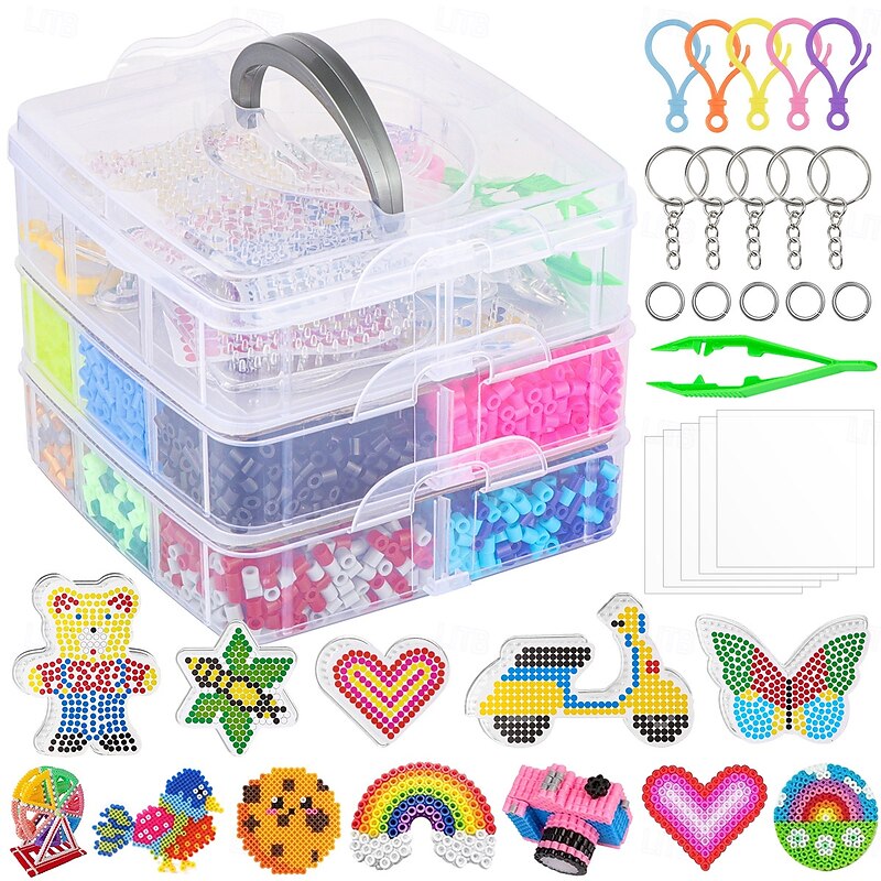 8400pcs 5mm Fuse Beads Kit with Storage Box, Home School Arts and Crafts Supplies for Kids, Toys Set, Art Decorations for Room, Gifts for Girls and Boys Age 5+
