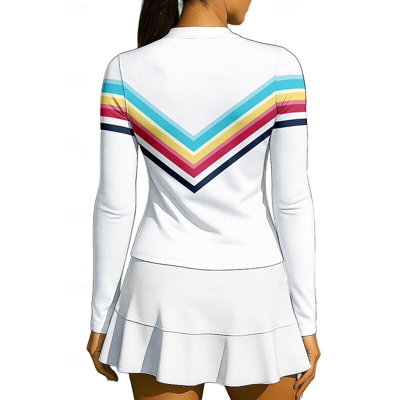 Women's Rainbow Stripes Sport Shirt Tennis Shirt Tennis Top Long Sleeve Zipper Floral UPF50+ UV Resistant High Elasticity Moisture Wicking Breathable Volleyball Tennis Golf Stand Collar Zip Collar2