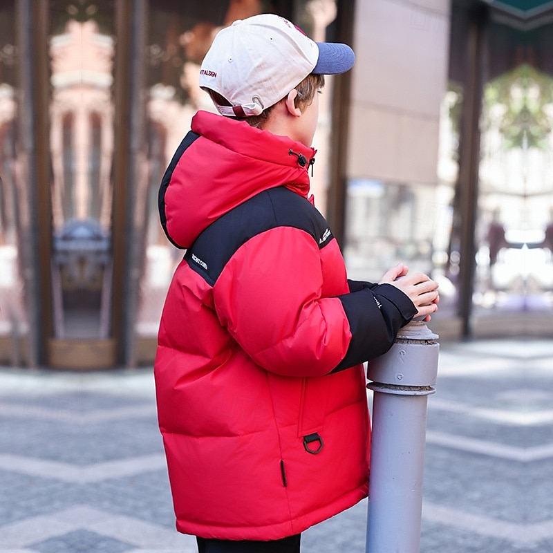 Kids Unisex Down Jacket Outdoor Jacket Puffer Jacket Outerwear Color Block Long Sleeve Keep Warm Windproof Coat Outdoor Daily Basic Black Red Beige Fall Winter 4 years+4