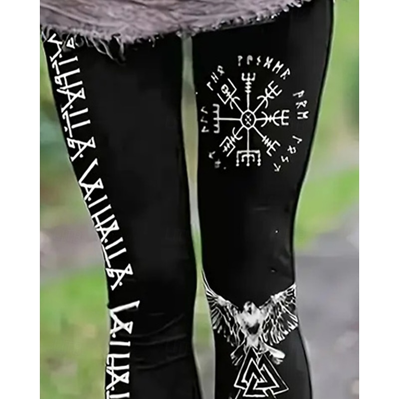 Women's Chinos Leggings Cozy Leggings Vintage Ethnic Style Basic Full Length High Waist Pattern Printing Thermal Warm Comfortable Stretchy Vacation Casual Daily Black Fall Winter Slim Fit2