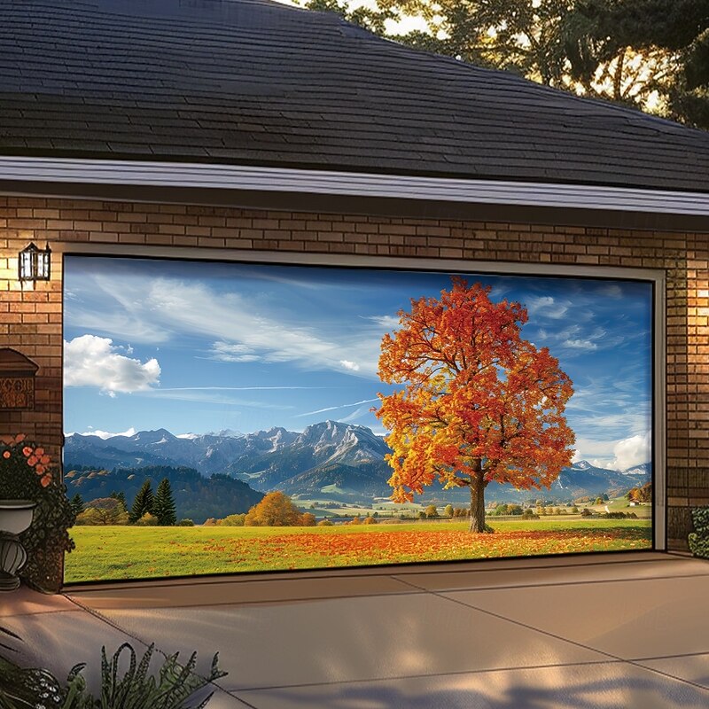 Garage Door Cover Large Hanging Backdrop Landscape Mountain Forest Rustic Cottagecore 3D Party Outdoor Shooting Backgrounds Front Door Home Decor3