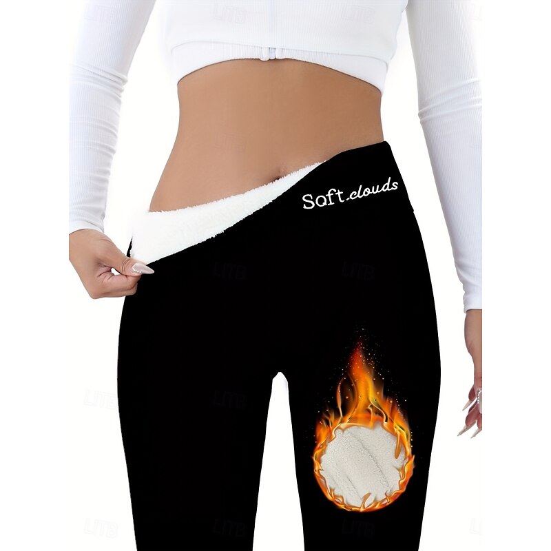 Women's Fleece Pants Leggings Fashion Streetwear Basic Full Length High Waist Plain High Cut Comfy Soft Comfortable Stretchy Vacation Home Street Wine Navy Black Gray Spring Fall Winter Regular Fit