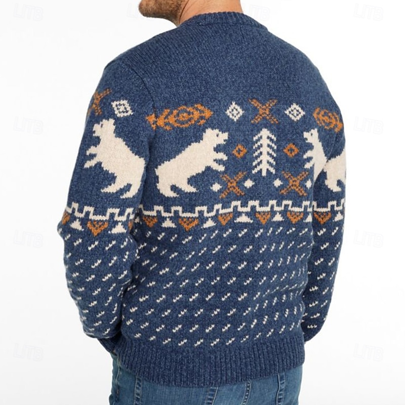 Men's Fair isle Sweater Pullover Sweater Jumper Knitwear Crewneck Casual Vacation Daily 3D Print Keep Warm Long Sleeve Spring Fall Winter Blue2