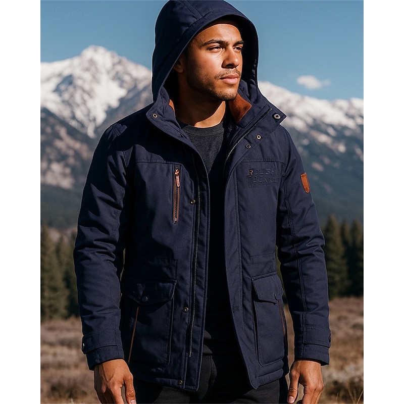 Men's Hoodie Jacket Hiking Jacket Hiking Fleece Jacket Cotton Winter Outdoor Thermal Warm Windproof Fleece Jackets Hunting Climbing Camping / Hiking / Caving Black Army Green Khaki Dark Blue3