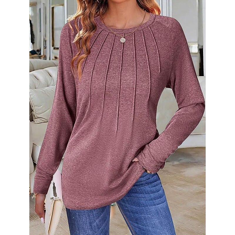 Women's Blouse Solid Color Elegant Vintage Stylish Long Sleeve Crew Neck Regular Tops Daily Pink Blue Purple Green Beige Spring Fall3
