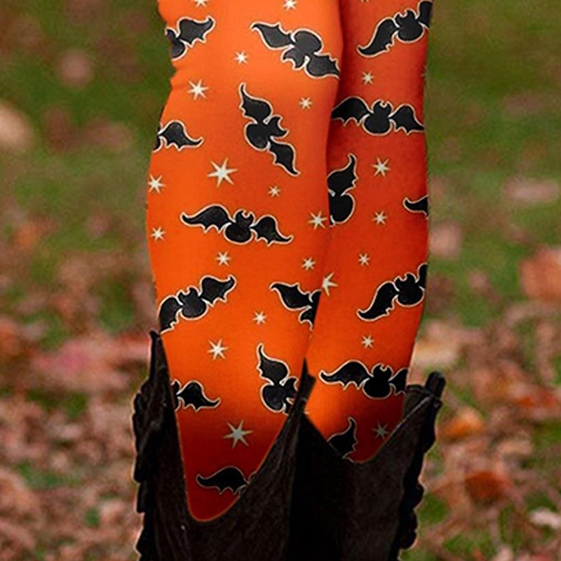 Women's Chinos Leggings Cozy Leggings Vacation Casual Full Length High WaistPantsHalloween Bat Printing Thermal Warm Comfortable Stretchy Vacation Casual Daily Orange Fall Winter Slim Fit3