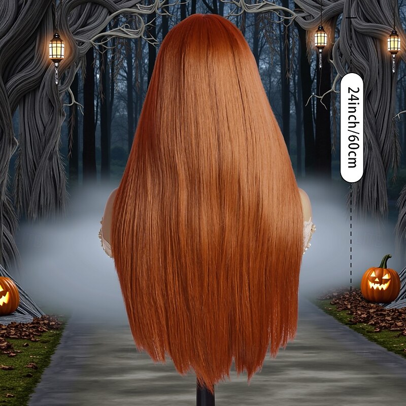 Synthetic Wig Straight Natural Straight Middle Part Neat Bang Wig 24 inch Orange / White / Blue Synthetic Hair 24 inch Women's Soft Comfy Orange4