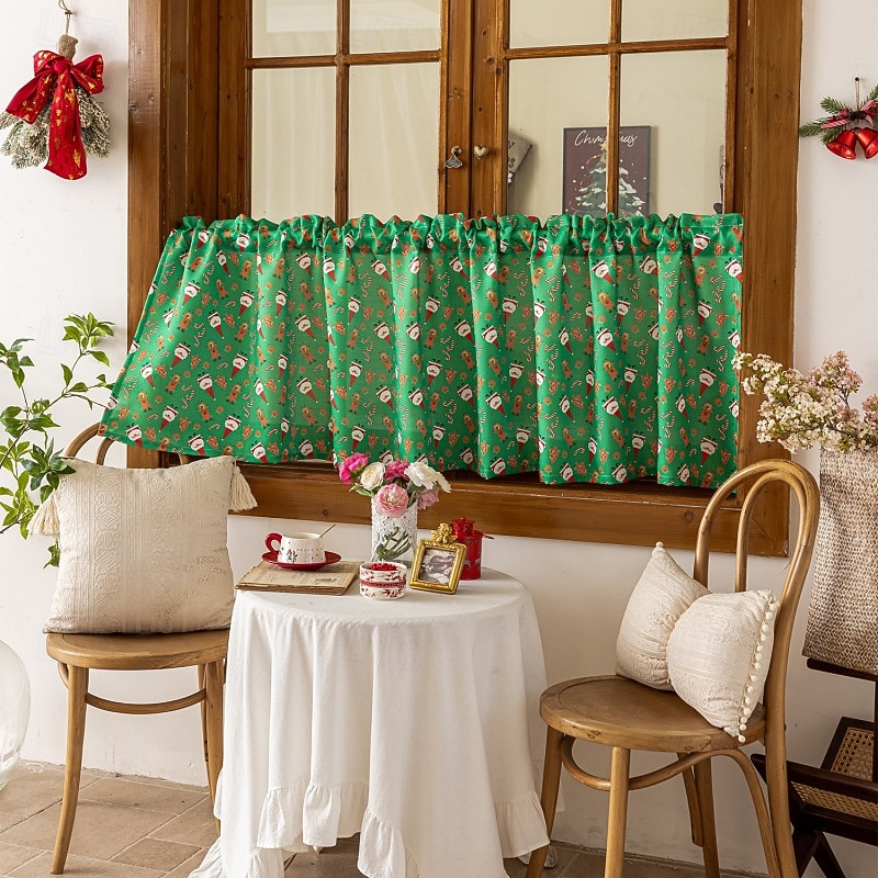 Christmas Decoration Scene Setup Short Curtains, European Style Snowman & Candy Print Window Drapes for Living Room & Bedroom, Wholesale2