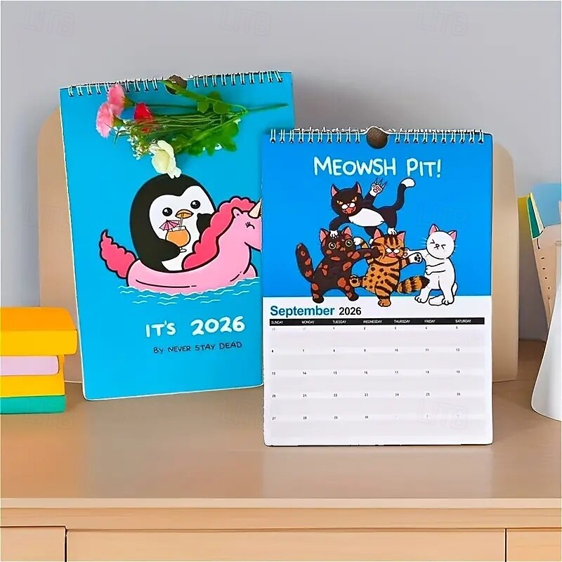 2026 Cute Animal Wall Calendar Monthly Planner with Cute Penguin, Cat, Tiger, Ninja, and Characters January to December 2026 Perfect for Anime Fans, Home, Office Decor Ideal Gift for Anime Lovers2