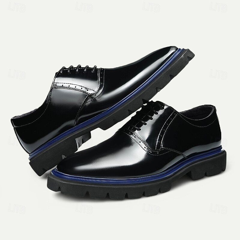 Men's Burgundy Glossy Oxford Shoes Classic Lace-Up Business Dress Footwear with Red Sole Accent for Weddings, Parties and Office Wear4