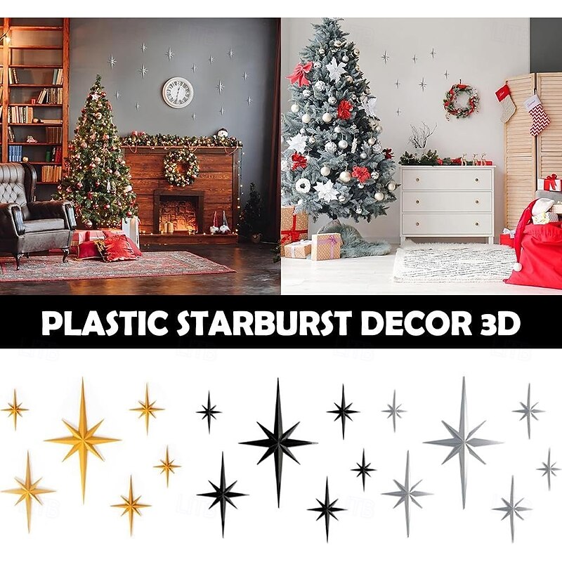6Pcs Star Art Wall Sculpture 3D Mid-Century Modern Wall Hanging Perfect for Christmas & Halloween, Indoor Wall Accents for Living Room or Bedroom, Holiday Room Accents