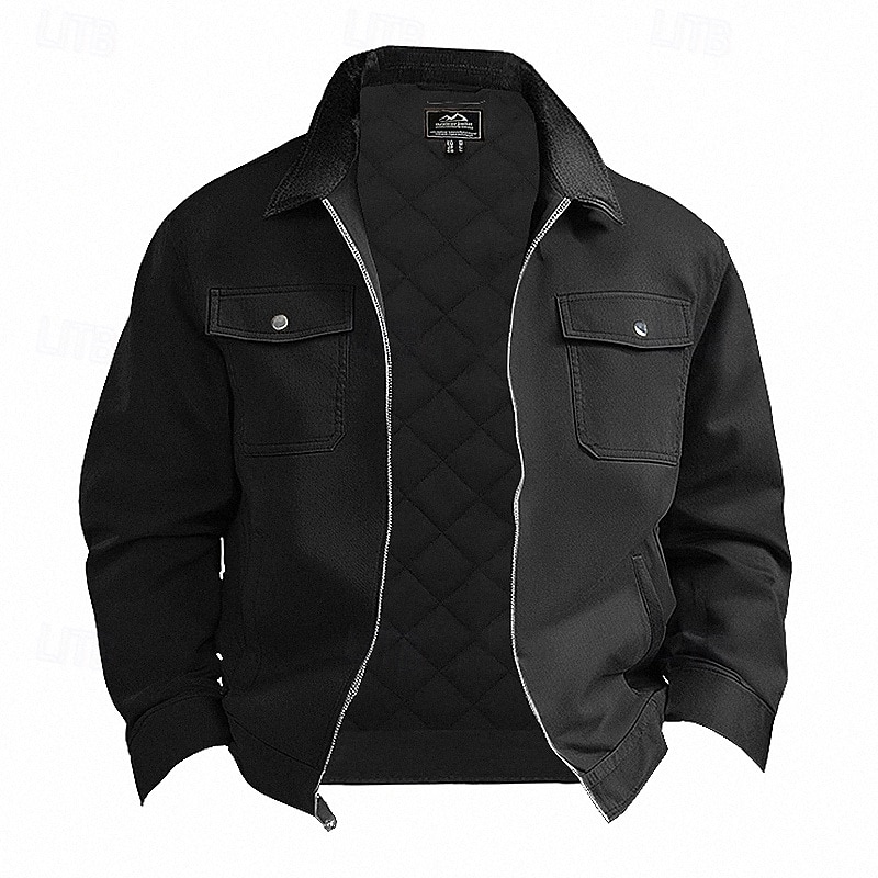 Men's Cargo Jacket Casual Jacket Parka Vacation Daily Warm Pocket Fall Winter Plain Fashion Classic Lapel Regular Black Navy Blue Brown Green Khaki Jacket3