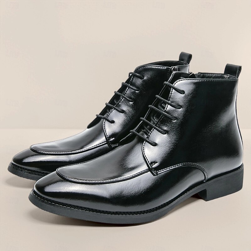 Men's Glossy Black Chelsea Boots with Polished Finish, Elegant Slip-On Dress Shoes for Formal Events, Office Wear and Special Occasions