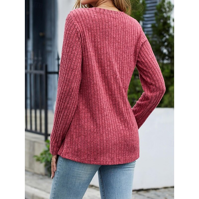 Women's Blouse Solid Color Stylish Casual Long Sleeve V Neck Regular Tops Daily Buttons Red Blue Green Apricot Spring Fall Winter2