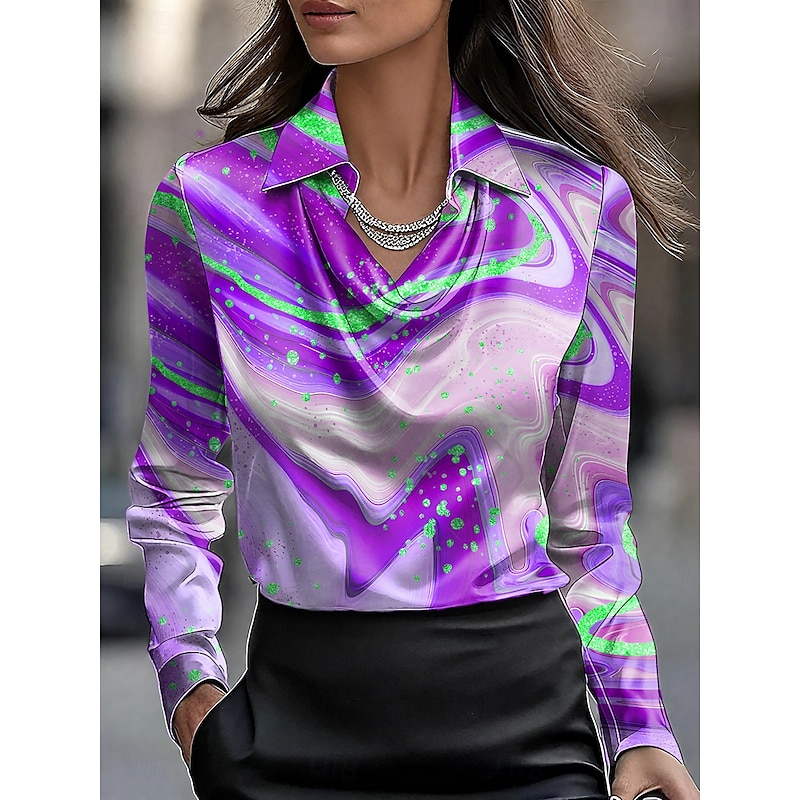 Women's Blouse Ombre Graphic Abstract Elegant Stylish Basic Long Sleeve Cowl Neck Regular Tops Work Daily Ruched Draped Yellow Pink Blue Purple Green Summer Spring Fall2