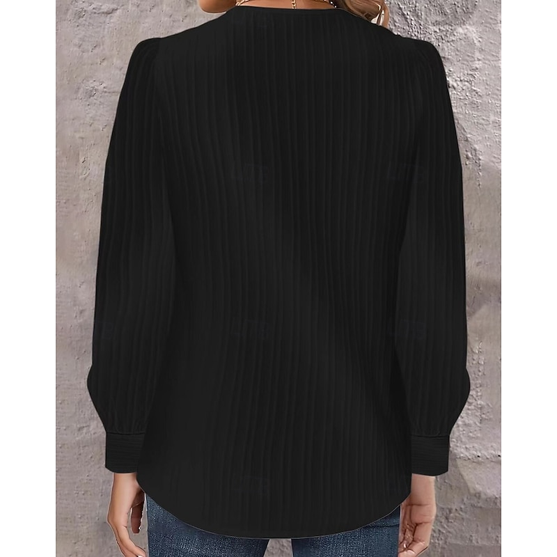 Women's Shirt Blouse Plain Stylish Long Sleeve Asymmetrical Regular Tops Holiday Going out Buttons Black White Spring Fall4