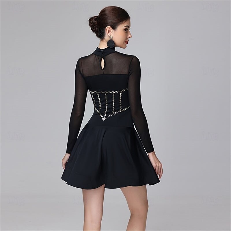 Women's Black Long Sleeve DanceWear Dance Dress Performance Wear4