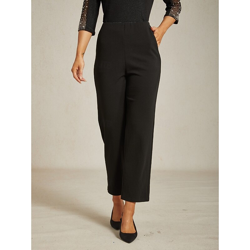 Women's Skinny Elegant Ankle-Length High Waist Comfortable Stretchy Formal Work Daily Black Spring, Fall, Winter, Summer Regular Fit3