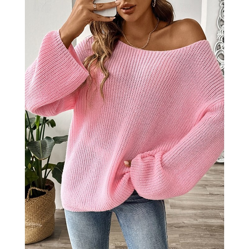 Women's Sweater Pullover Streetwear Casual Solid Color Crew Neck Knitted Long Sleeve Regular Tops Knit Daily Going out Weekend Black White Spring Fall3