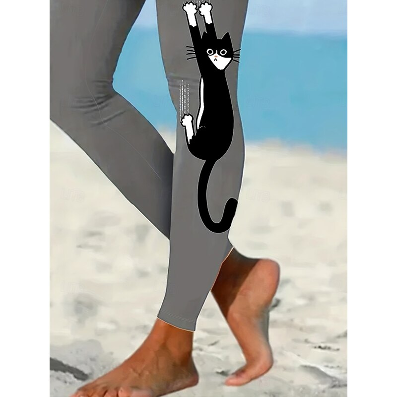 Women's Slacks Leggings Cozy Leggings Vacation Vintage Streetwear Full Length Natural Graphic Animal Elastic Waist Print Comfy Outdoor Comfortable High Elasticity Outdoor Vacation Streetwear Gray3