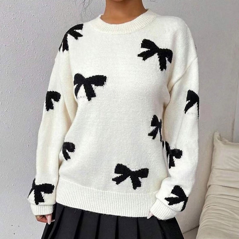 Women's Sweater Pullover Streetwear Casual Floral Crew Neck Knitted Print Long Sleeve Regular Tops Knit Daily Going out Weekend Apricot Fall Winter3