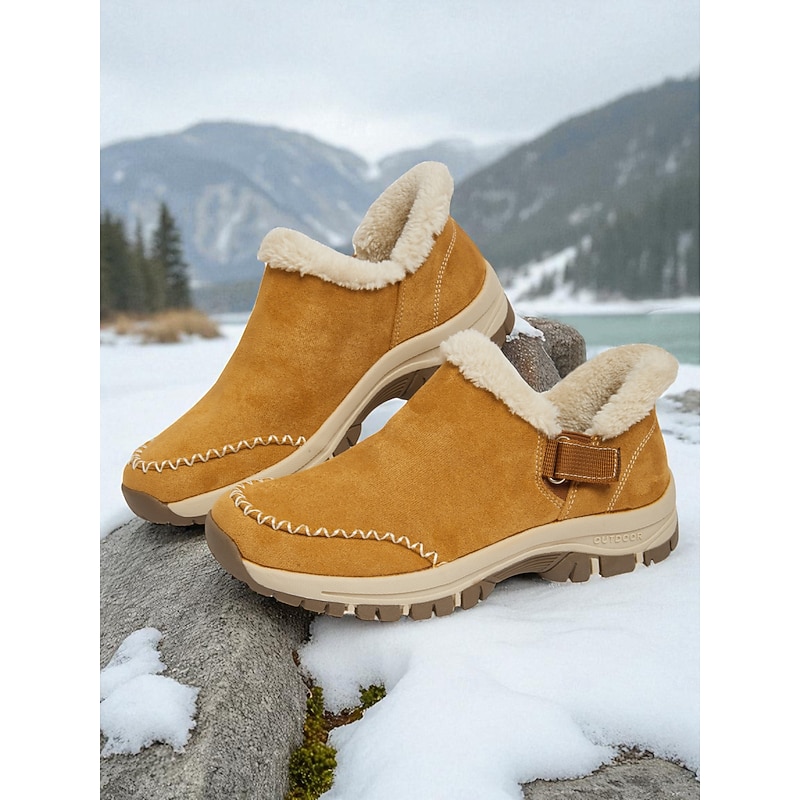 Women's Fur Lined Slip-On Sneakers, Casual Outdoor Anti-Slip Winter Shoes for Snow and Cold Weather