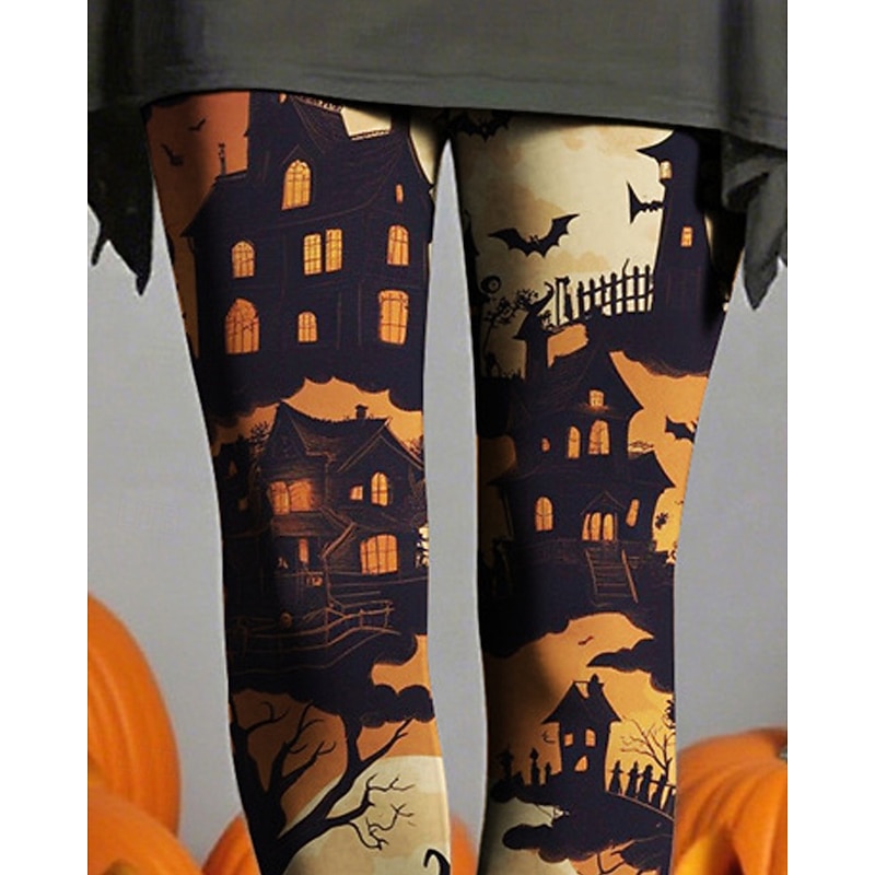 Women's Leggings Cozy Leggings Vacation Basic Casual Full Length High WaistPantsHalloween Bat Printing Thermal Warm Comfortable Stretchy Vacation Casual Daily Black Fall Winter Slim Fit2
