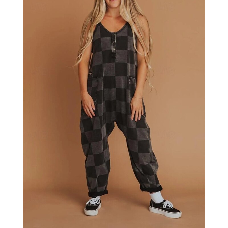 Women's Normal Jumpsuit Streetwear Tie Dye Sleeveless V Neck Pocket Vacation Street Loose Fit Black Blue Purple Fall