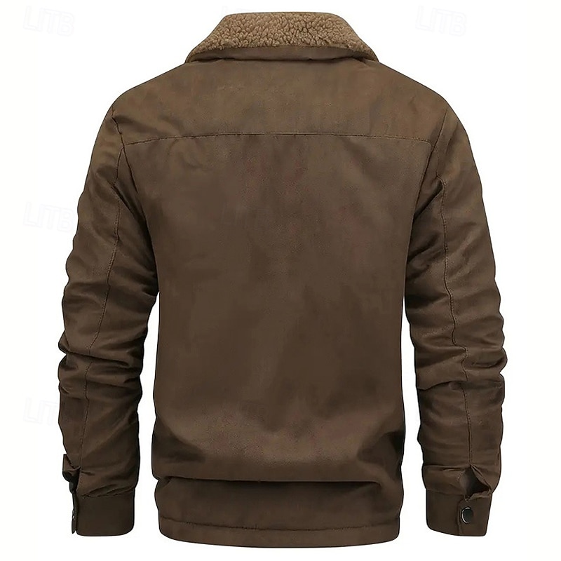 Men's Faux Suede Jacket Winter Jacket Fleece Jacket Casual Jacket Vacation Daily Thermal Warm Pocket Fleece Fall Winter Plain Fashion Streetwear Lapel Regular Black Coffee Gray Jacket4