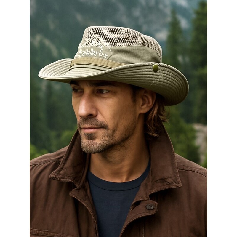 Men's Outdoor Sun Protection Safari Hat – Breathable Wide Brim Mesh Fishing Hat with Chin Strap for Hiking, Camping and Travel3