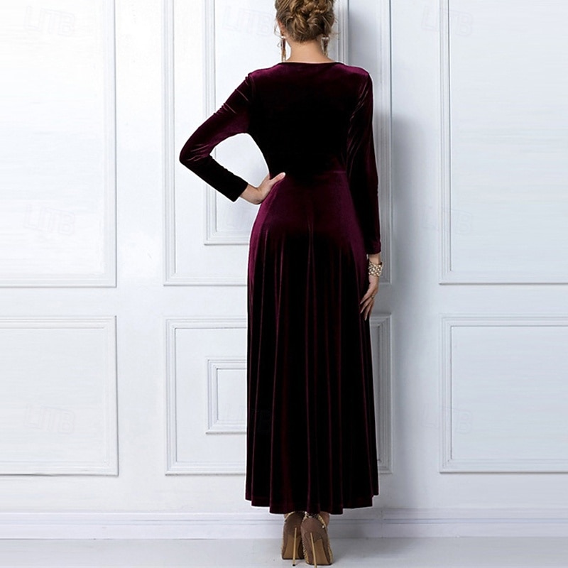 Women's Midi Dress Velvet Dress Cocktail Dress Elegant Fashion Modern Outdoor Party Party Evening Wear Regular Fit Plain Long Sleeve V Neck Black Wine Blue Green Spring Autumn2