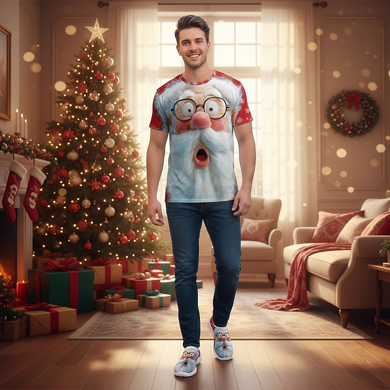 Men's Christmas Santa Claus Print Slip-On Sneakers, Lightweight Breathable Casual Shoes for Holiday Parties, Festive Outfits & Winter Gifts2