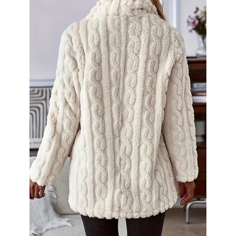 Women's Winter Jacket Fleece Jacket Comfortable Breathable Pocket Buttons Casual Plain Vacation Street Casual Daily Wear Single Breasted Regular Turndown Regular Fit Long Sleeve Outerwear Apricot3