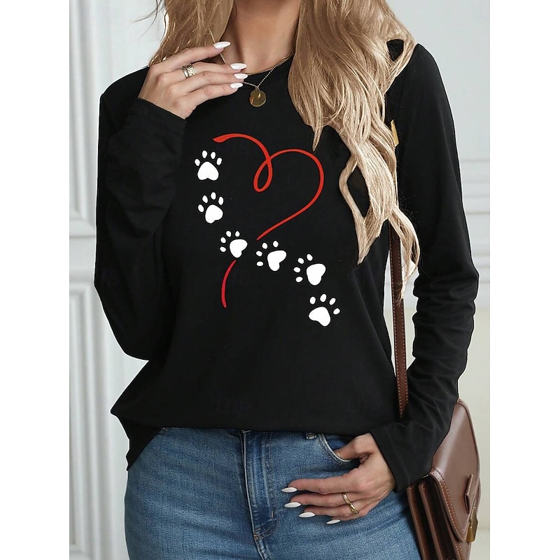 Women's T Shirt Heart Graphic Vintage Fashion Stylish Long Sleeve Crew Neck Round Neck Regular Tops Daily Weekend Print Yellow Red Summer Spring Fall3