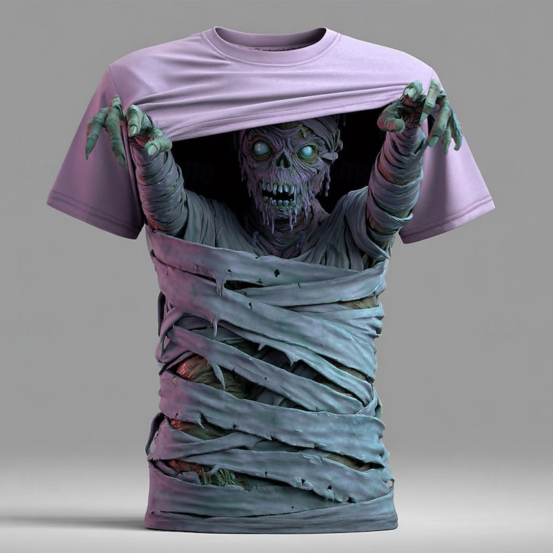 Halloween Men's Optical Illusion Zombies 3D T Shirt Short Sleeve T shirt 3D Print Crew Neck Shirt Exaggerated Designer Horror Party Street Holiday Blue Purple Green Summer Spring All Seasons Clothing4