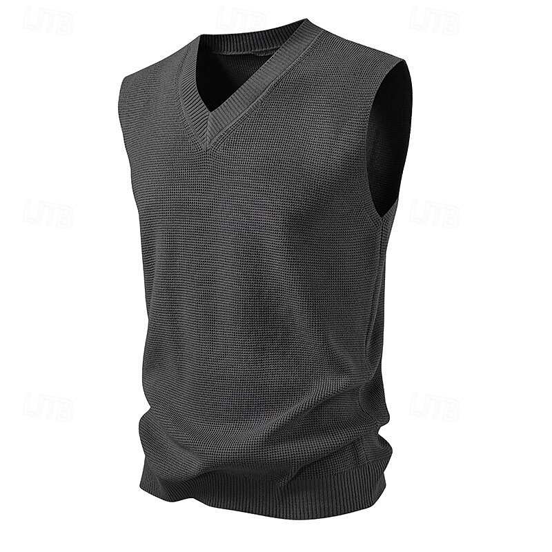 Men's Sweater Sweater Vest Pullover Sweater Jumper Ribbed Knit Regular Tops Knitted Slim Fit Plain V Neck Knitwear Contemporary Casual Daily Wear Clothing Apparel Spring &  Fall Black Pink M L XL2