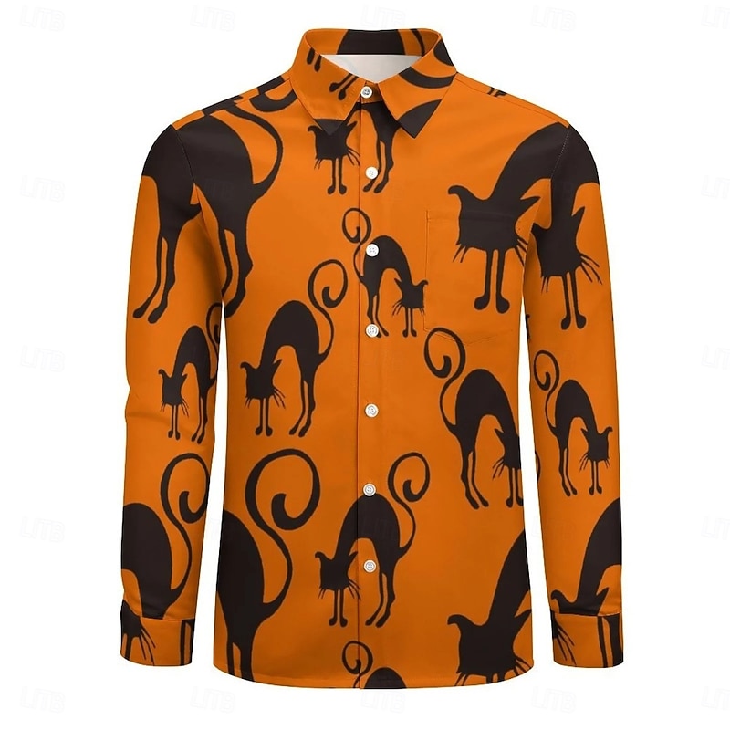 Halloween Bat Cat Blouse / Shirt Button Down Shirt Print For Men's Adults' Halloween Carnival Masquerade 3D Print Party Halloween