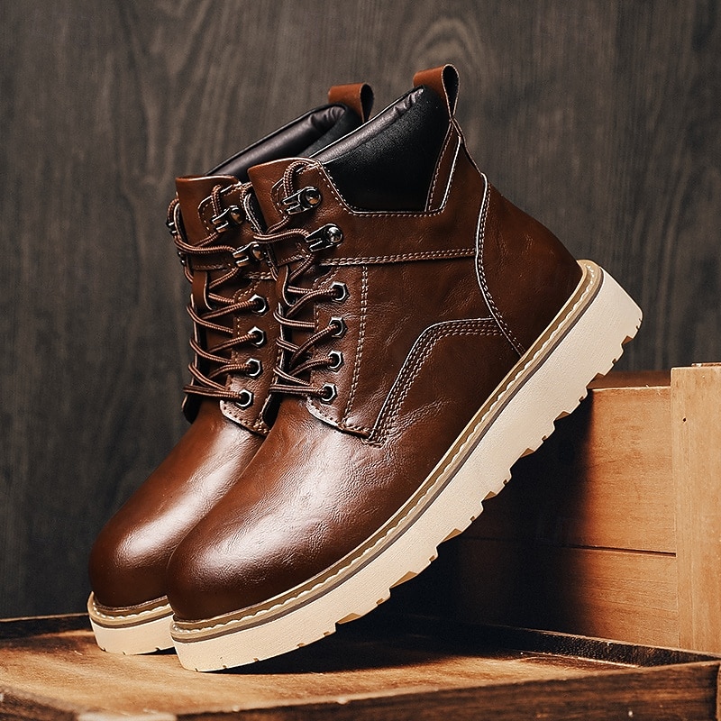 Men's Brown Lace-Up Ankle Boots – Casual Outdoor Walking Shoes with Comfortable Sole for Daily Wear and Weekend Outings