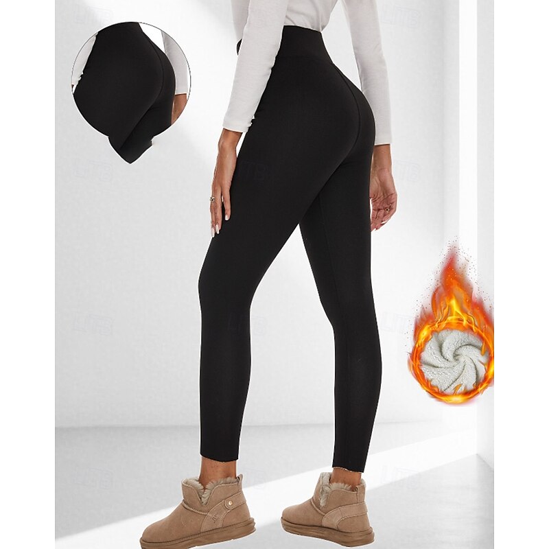 Women's Chinos Leggings Cozy Fleece Lined Casual Full Length Medium Waist Plain Elastic Waist Warm Comfortable Stretchy Outdoor Vacation Going out claret Light Gray Black Dark Navy Fall Winter4