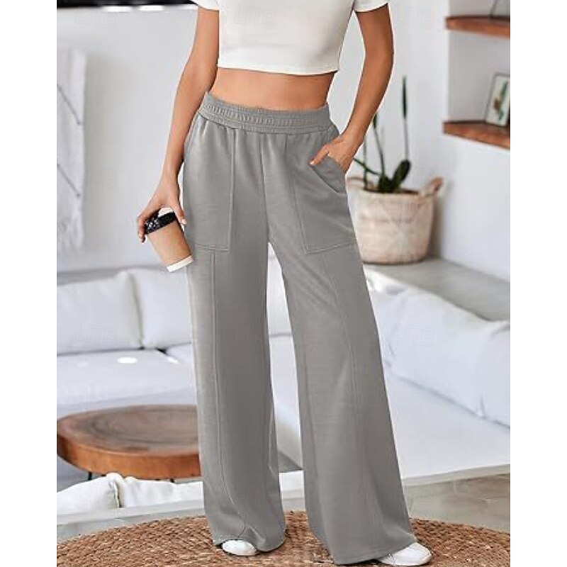 Women's Wide Leg Chinos Streetwear Casual Full Length Medium Waist Plain Pocket Elastic Waist Comfy Micro-elastic Outdoor Vacation Daily Black White Army Green Dark Navy Fall Winter Loose Fit4