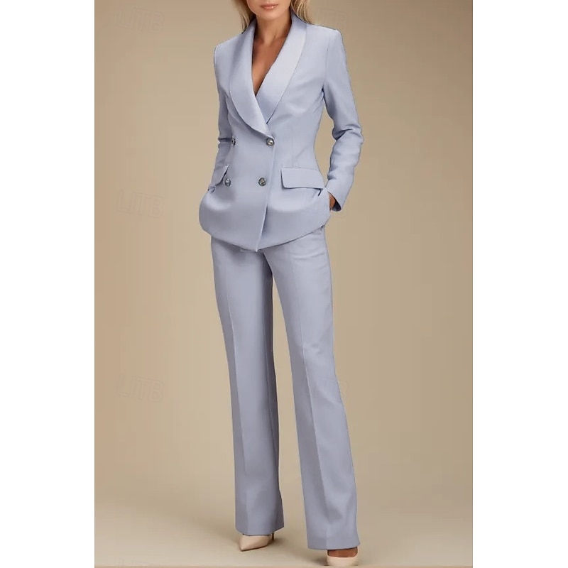 Women's 2 Pieces Suits Formal Wedding Guest Formal Evening Stretch Crepe Elegant Long Sleeve Floor Length Shawl Lapel Double Breasted2