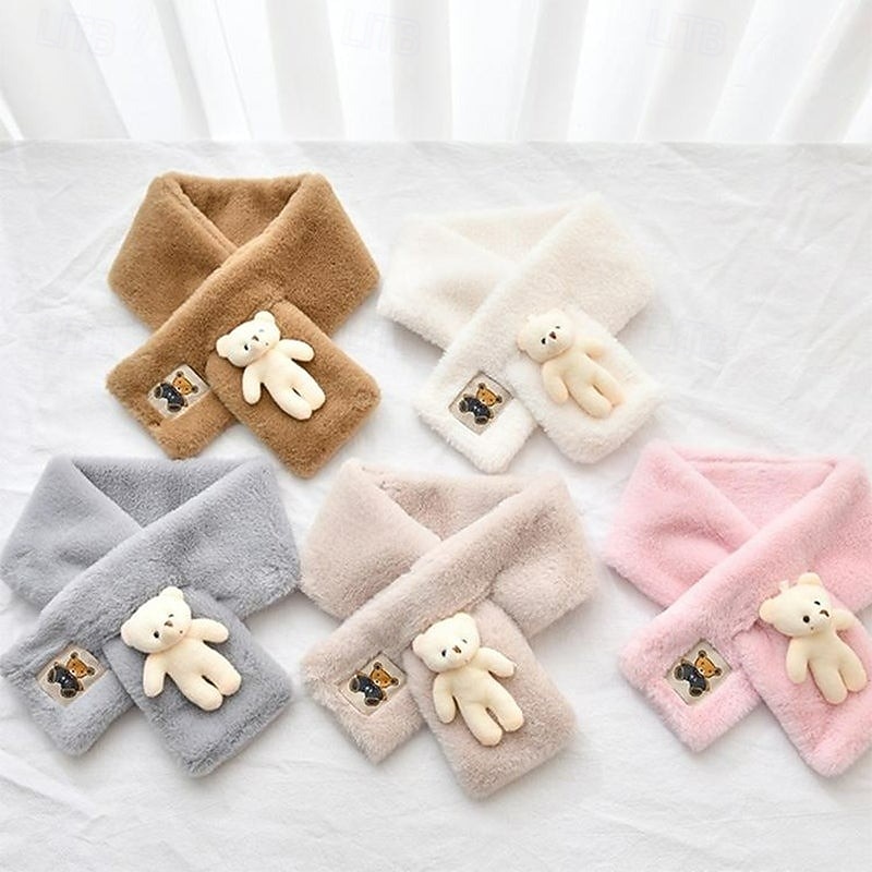 Cute Bear Plush Bib For Adult And Child Winter Cartoon Solid Color Warm Neck Warmer Fleece Scarf Pullover Collar Outdoor Windproof Protective Plush Shawl Cozy Cold Weather Accessories