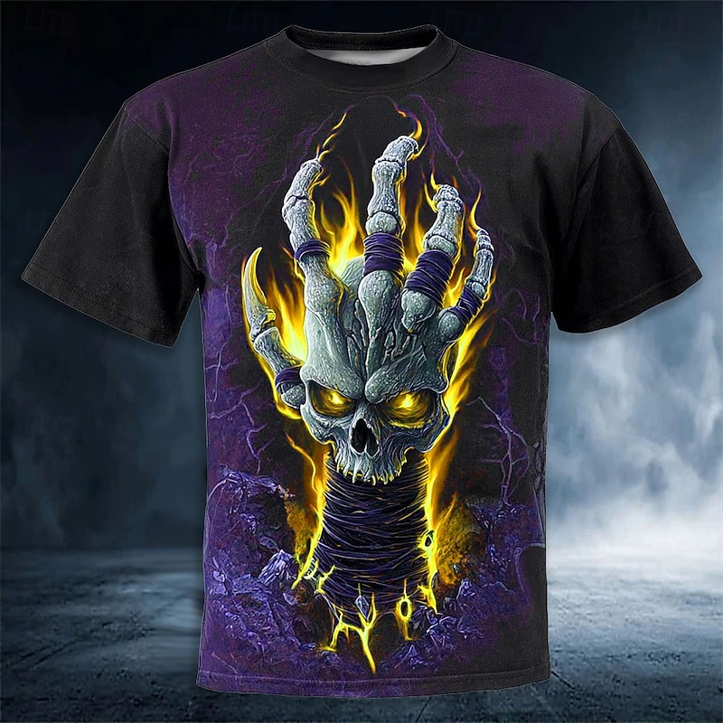 Halloween Men's Optical Illusion 3D Bone T Shirt Short Sleeve T shirt 3D Print Crew Neck Shirt Exaggerated Designer Horror Party Street Holiday Yellow Red Blue Summer Spring All Seasons Clothing3