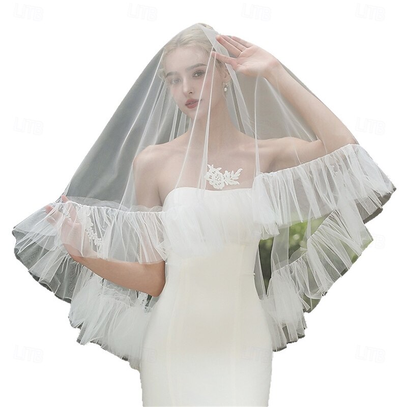 Two-tier Stylish / Artistic Style / Classic Style Wedding Veil Fingertip Veils with Ruffles 59.06 in (150cm) Tulle4