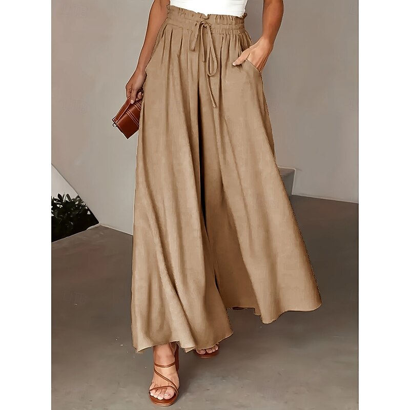 Women's Wide Leg Chinos Slacks Vacation Vintage Streetwear Full Length Natural Solid Color Plain Elastic Waist Print Comfy Outdoor Comfortable Inelastic Outdoor Vacation Streetwear Light Pink Azure3