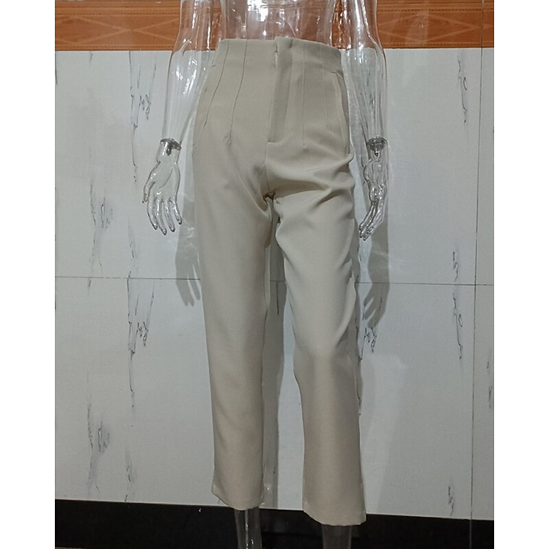 Women's Chinos Streetwear Casual Full Length Medium Waist Plain Pocket Elastic Waist Comfortable Inelastic Outdoor Vacation Daily rice white Camel Sapphire Blue White Fall Winter Slim Fit4